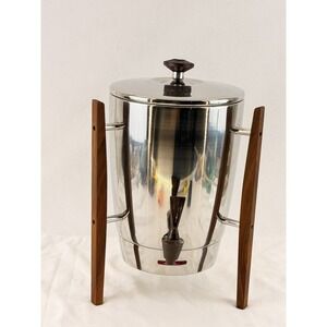 Coffee Urn Regal Ware 672 Vintage MCM Stainless 30 Cup Wood Handles USA